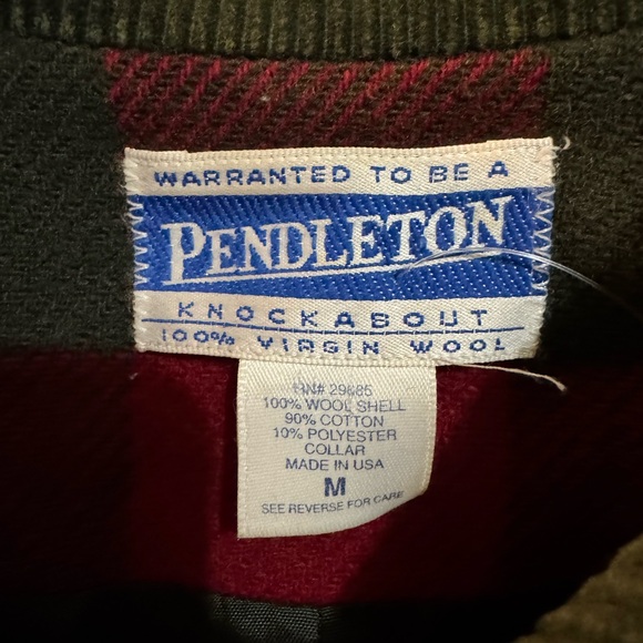 Pendleton Knockabout Red Green Plaid Wool Zip Up Corduroy Collar Jacket M - Picture 2 of 3